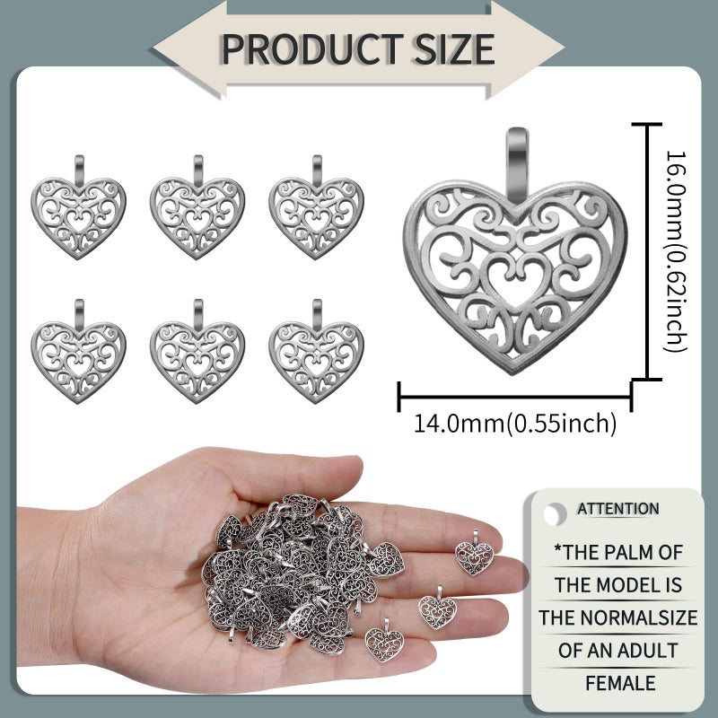 Weyuley 100pcs Antique Silver Plated Hollow Lovely Heart Charms Pendant DIY Bracelets Necklace Jewelry Making Craft Wholesale 16mmx14mm(A285) - Image 2